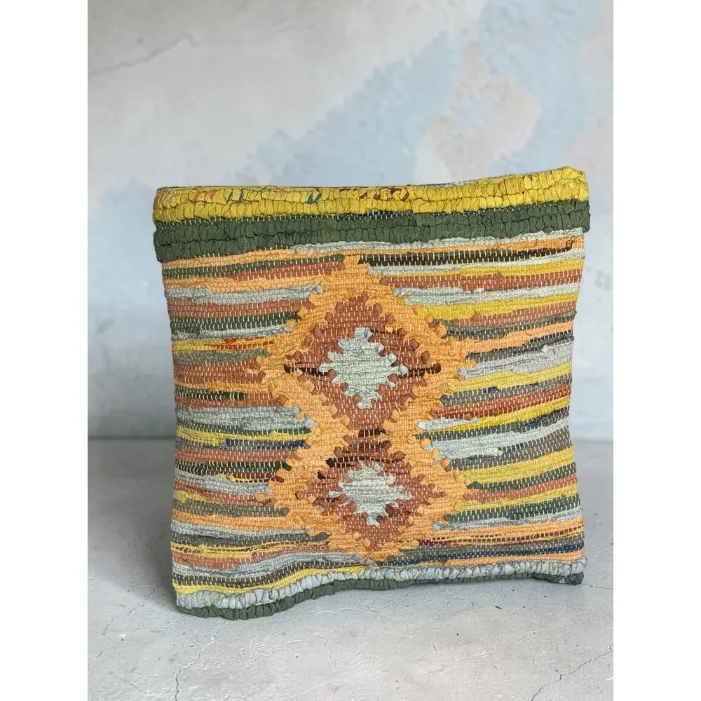 Sundance Woven Rag Rug Throw Pillow Boho Southwestern 18x18 Removable Cover